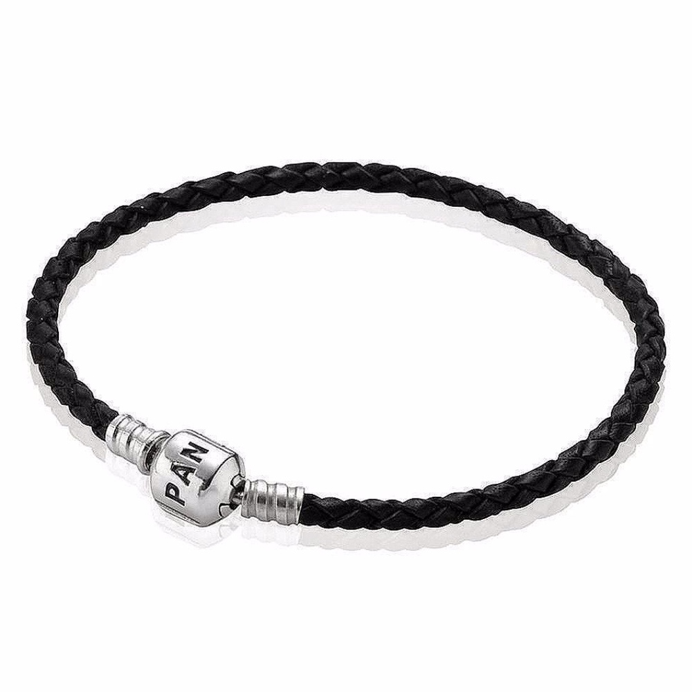 PANDORA Single Black Leather Rope Charm Bracelet